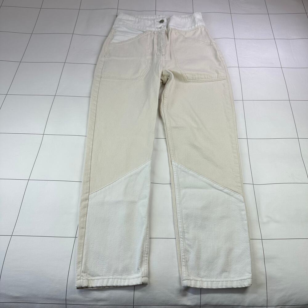 Ba&sh Lady Jeans Womens Medium Cream White High Rise Straight Leg Two Tone Denim